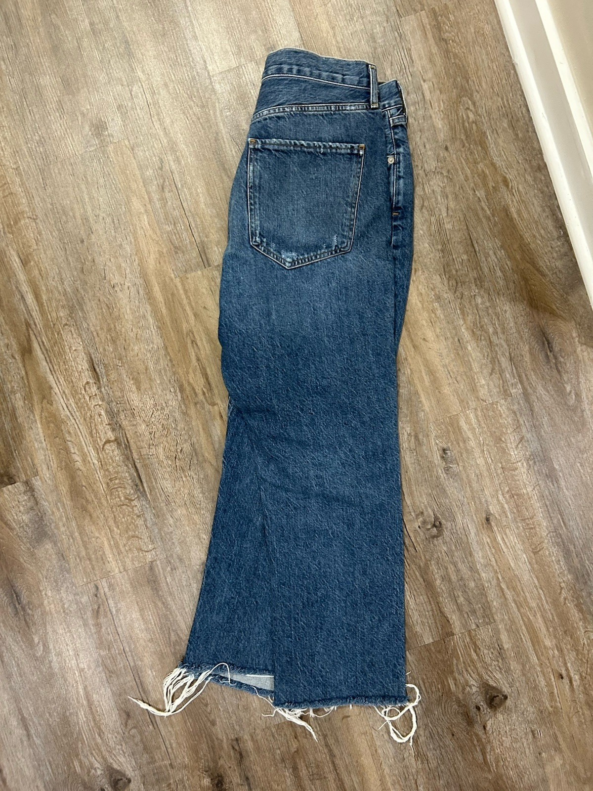 AGOLDE Jeans Womens Size 31 Blue Medium Wash Mid Rise Straight Fringe Hem