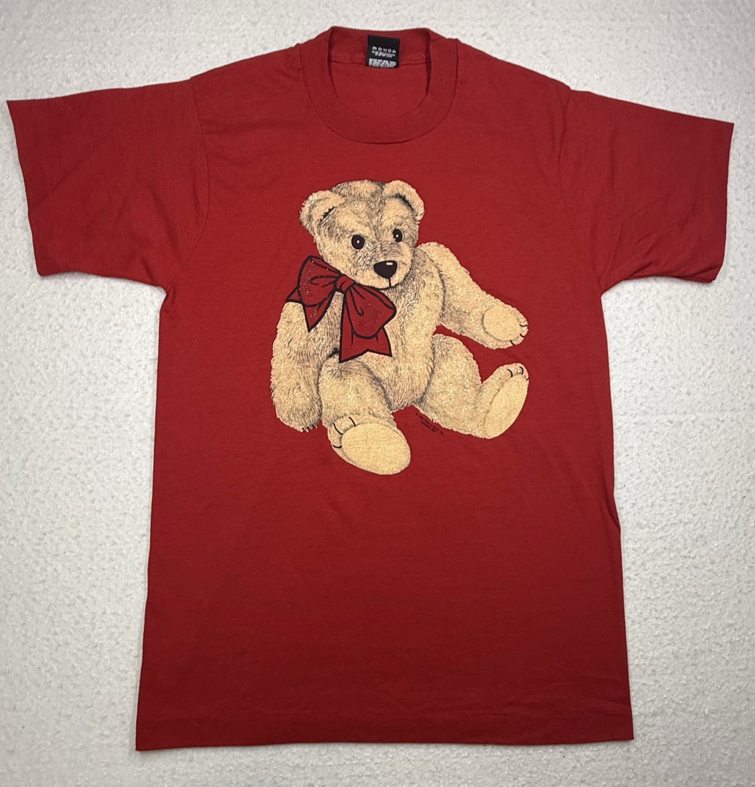Vintage 1993 Teddy Bear T Shirt Red Glitter Graphic Screen Stars Best USA Medium