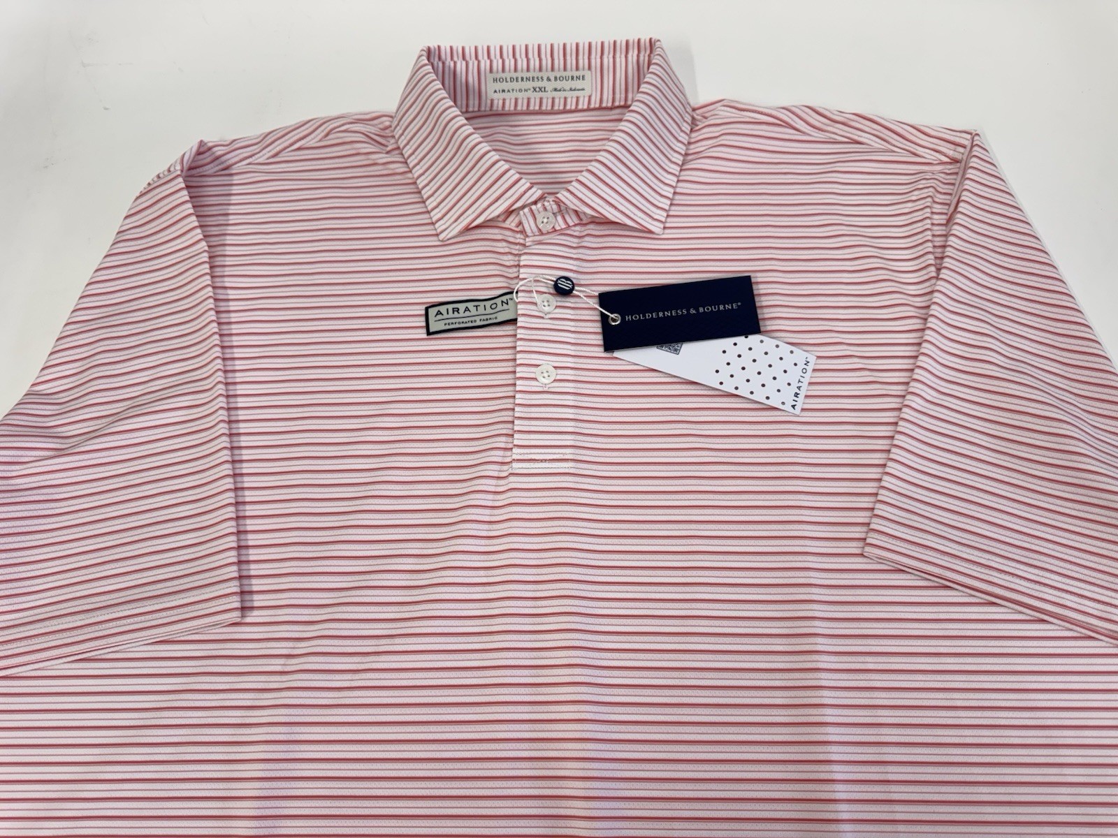 NWT Holderness & Bourne Turnbull Stripe AIRATION Golf Polo Shirt Mens XXL $118
