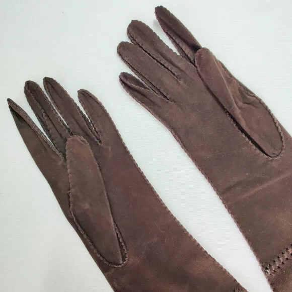 Brown Fine Suede Leather Gloves All Occasions New Condition Vintage Size 7.5