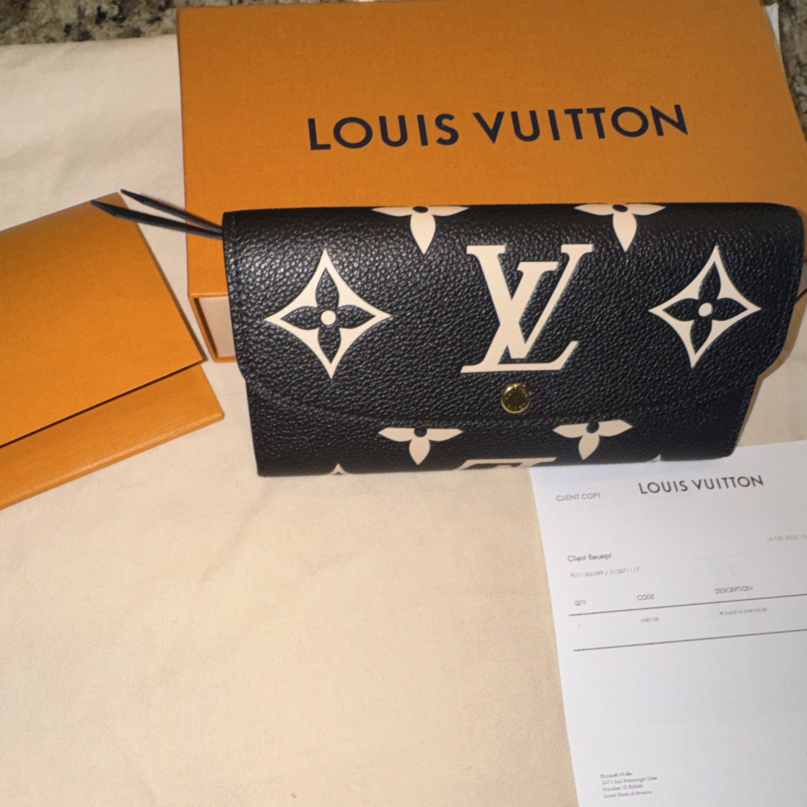 Louis Vuitton Monogram Black/White Long Wallet w/ Card Slots Snap Zip Logo