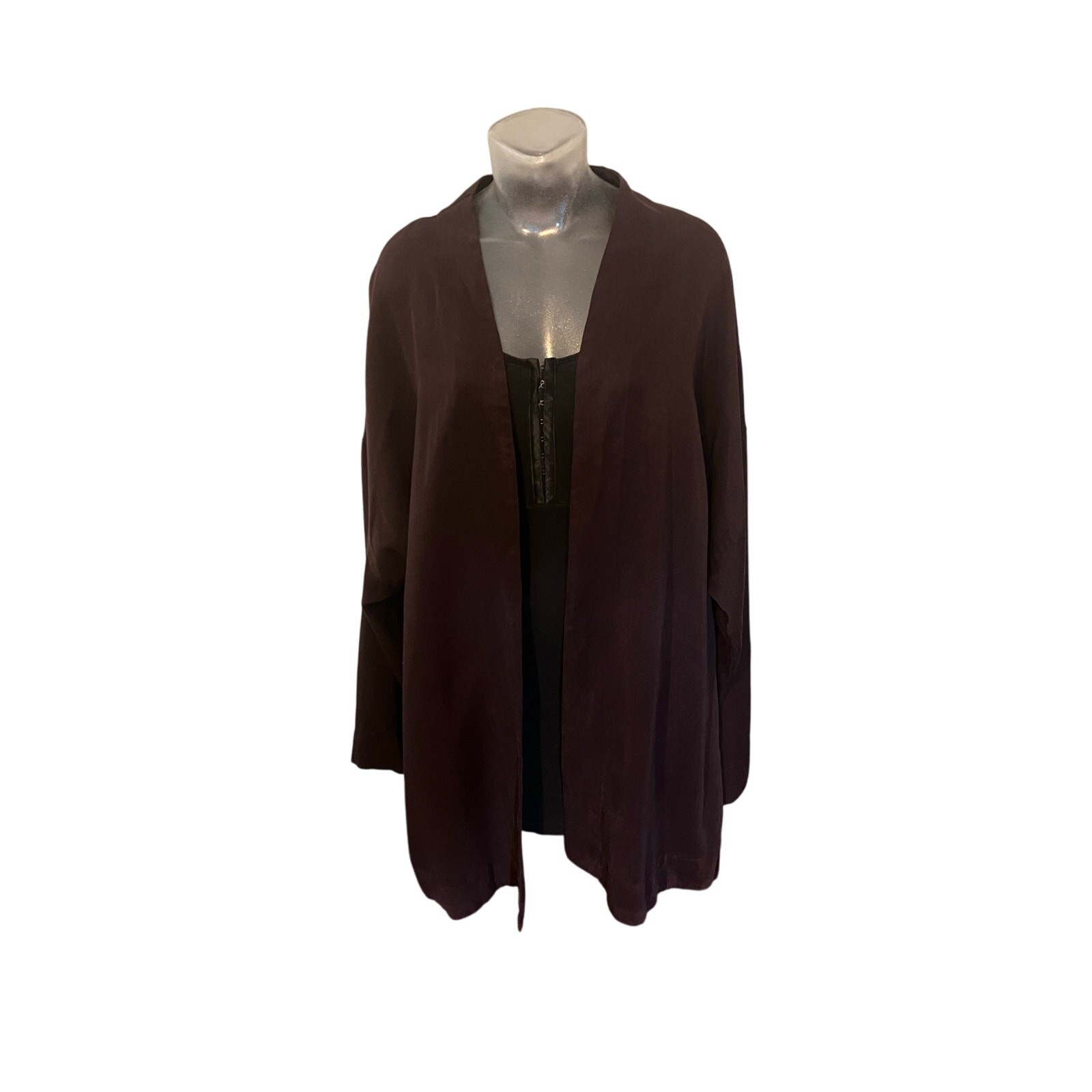 BRYN WALKER Open Front Jacket Small S ANY SEASON Chocolate Cherry Minimalist