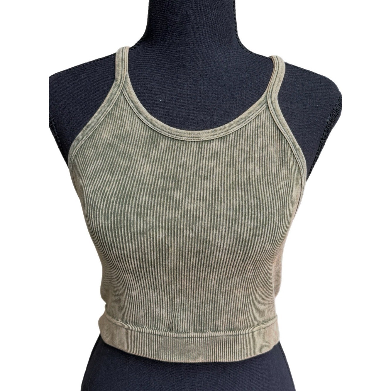 Zenana Ribbed Olive Cropped Tank – L/XL
