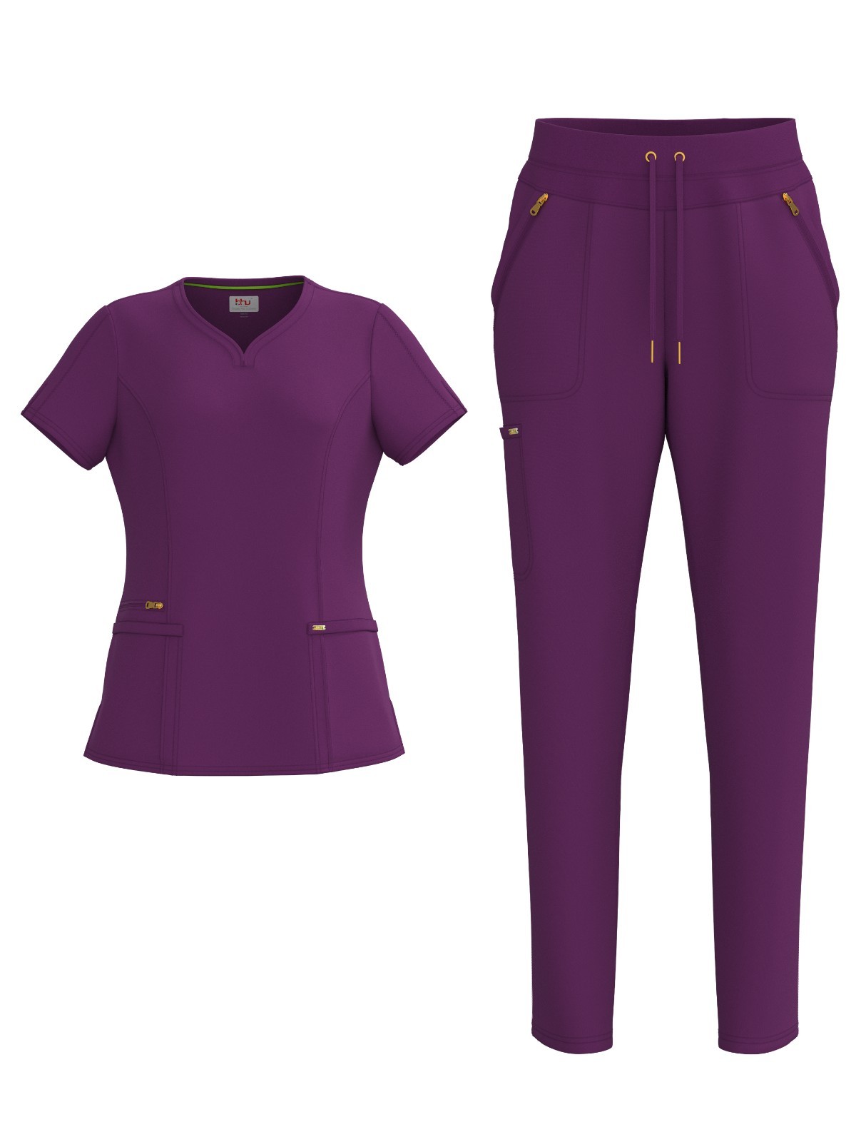 Women’s 4 Way STRETCH Sweat Heart Neck Top with Zipper Cargo Scrub Pants