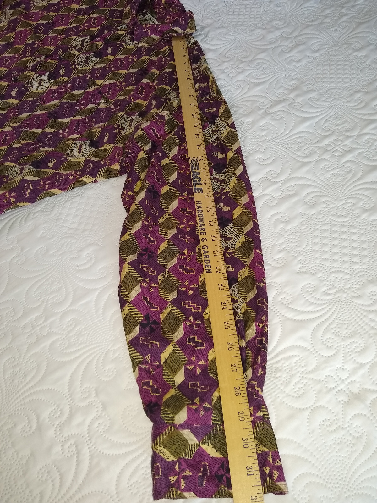Expressions Worldwide 100% Silk Shirt Mens XL Purple Brown Geometric Vtg 90s EUC