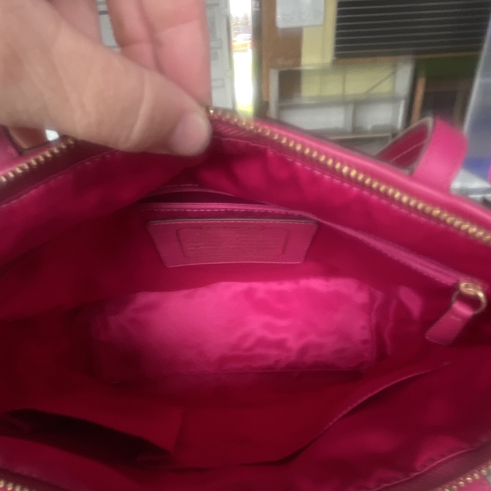 Coach Signature Logo Zip Top Medium Tote Pink/Beige/Brown, Charm, Pockets