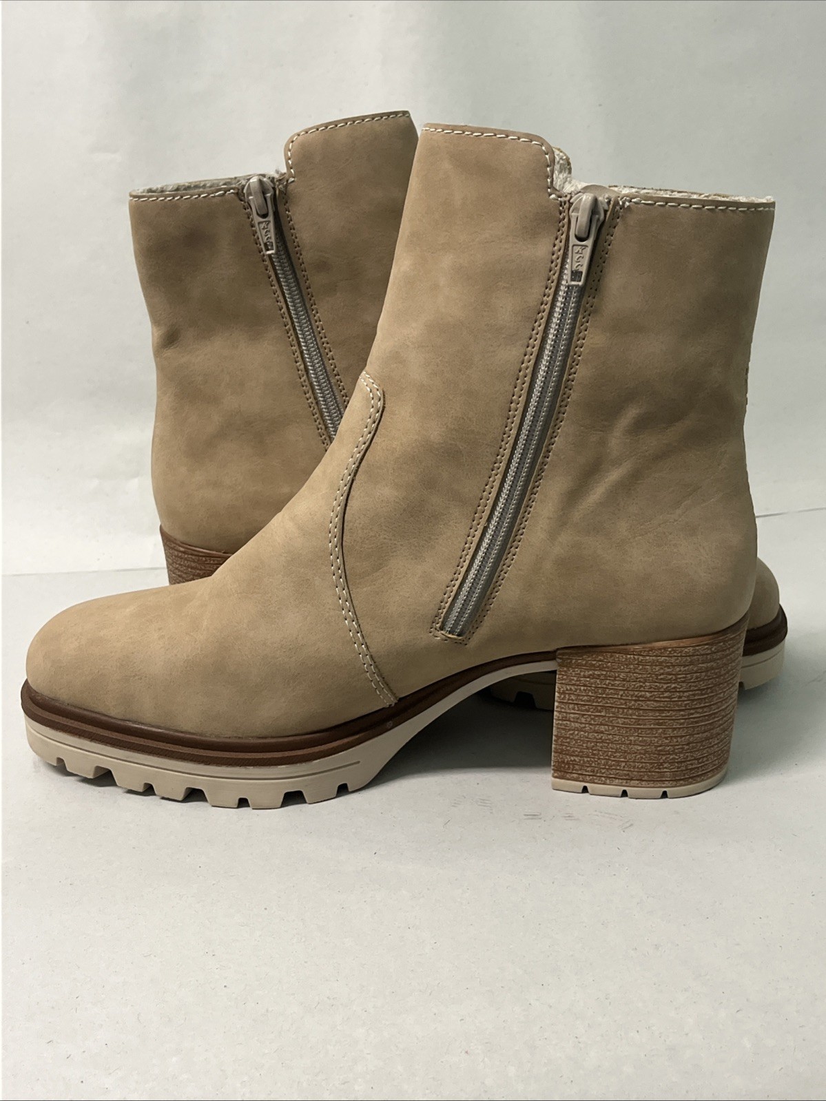 RIEKER Sandra 60 Comfort Heeled Ankle Booties In Beige, Sz 42, Approx US Sz 11