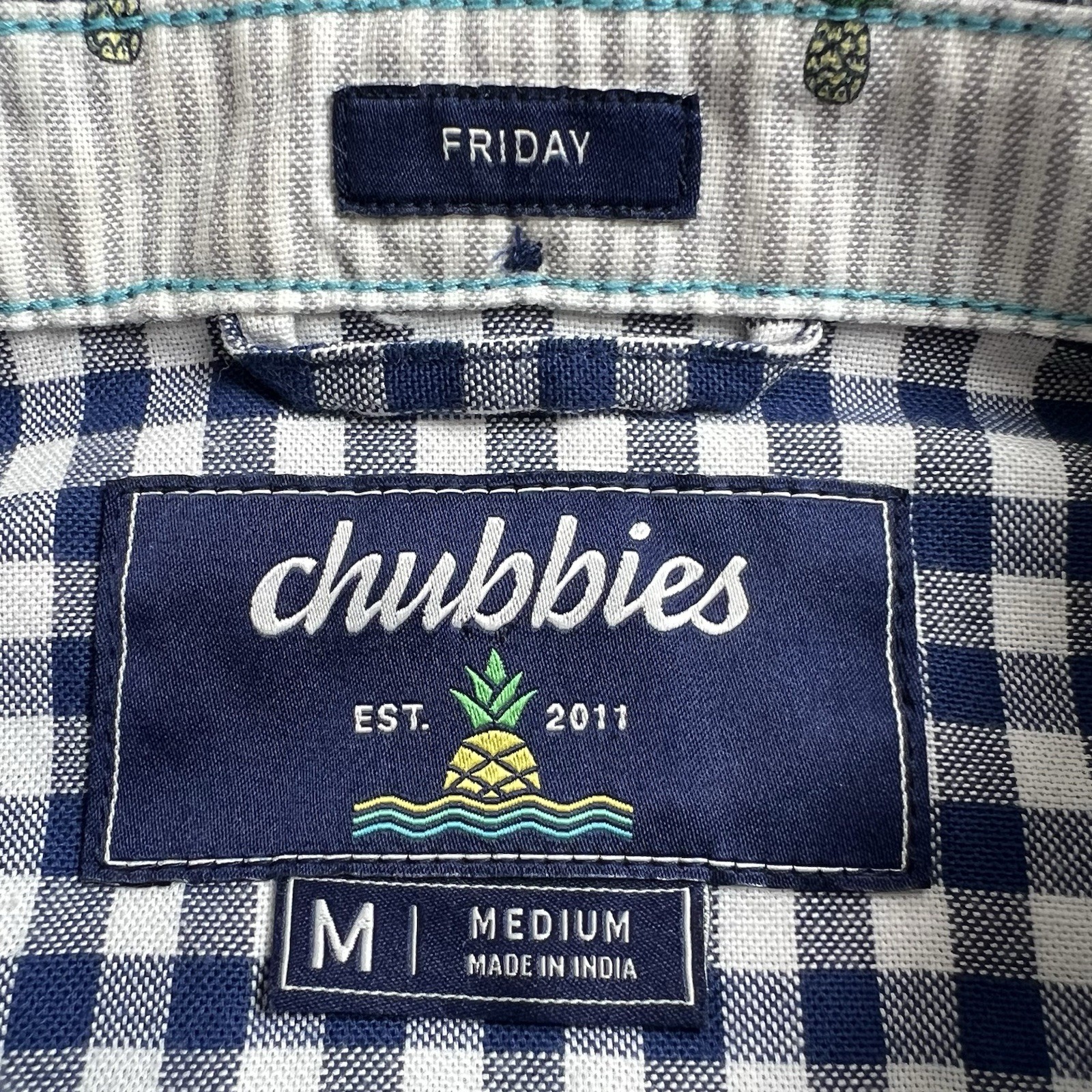 Chubbies Mens M Blue Gingham Check Friday Long Sleeve Button Down Flannel Shirt