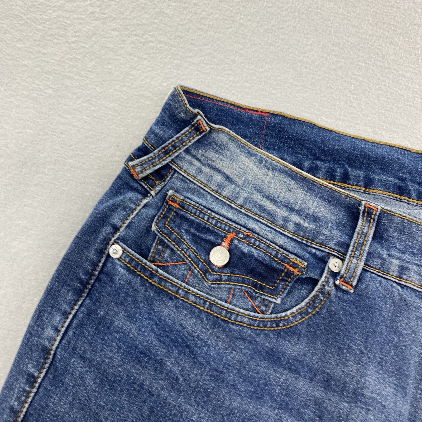 True Religion Jeans Mens 36×34 Blue Denim Ricky Relaxed Straight Flap Pockets