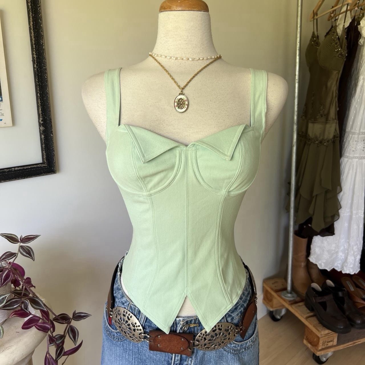 Italian VTG Mint Green Bustier Corset Top Women’s Size Small