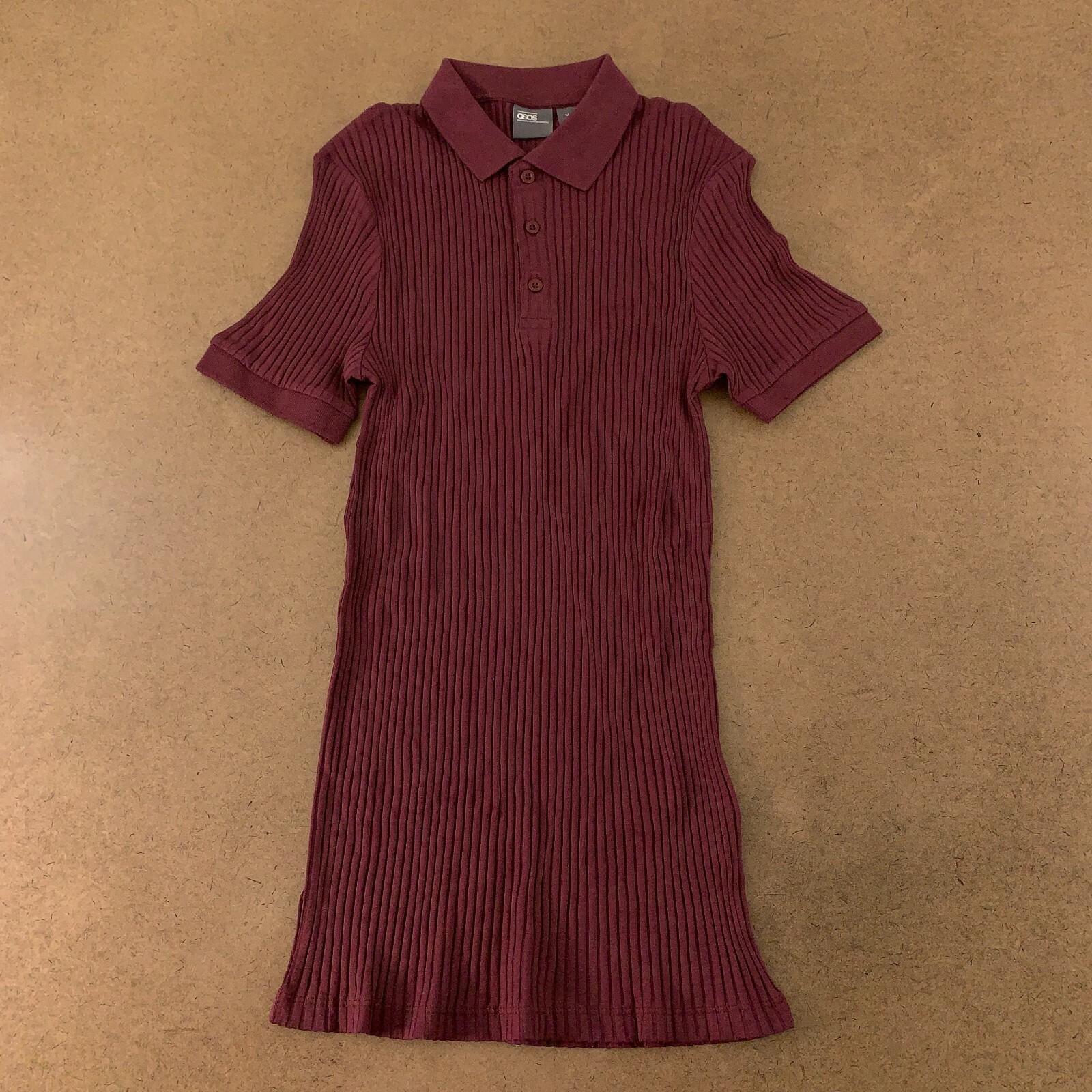 ASOS Women’s Size Medium Burgundy Rib Knit Short Sleeve Polo Dress New