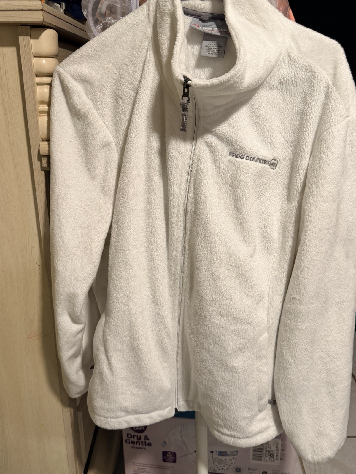 Free Country Full Zip Fleece Jacket White XXL Regular Fit Logo Long Sleeve Women