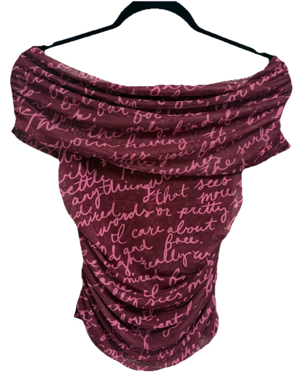 Maeve Anthropologie Mesh Script Print Draped Cowl Neck Ruched Tank Top S