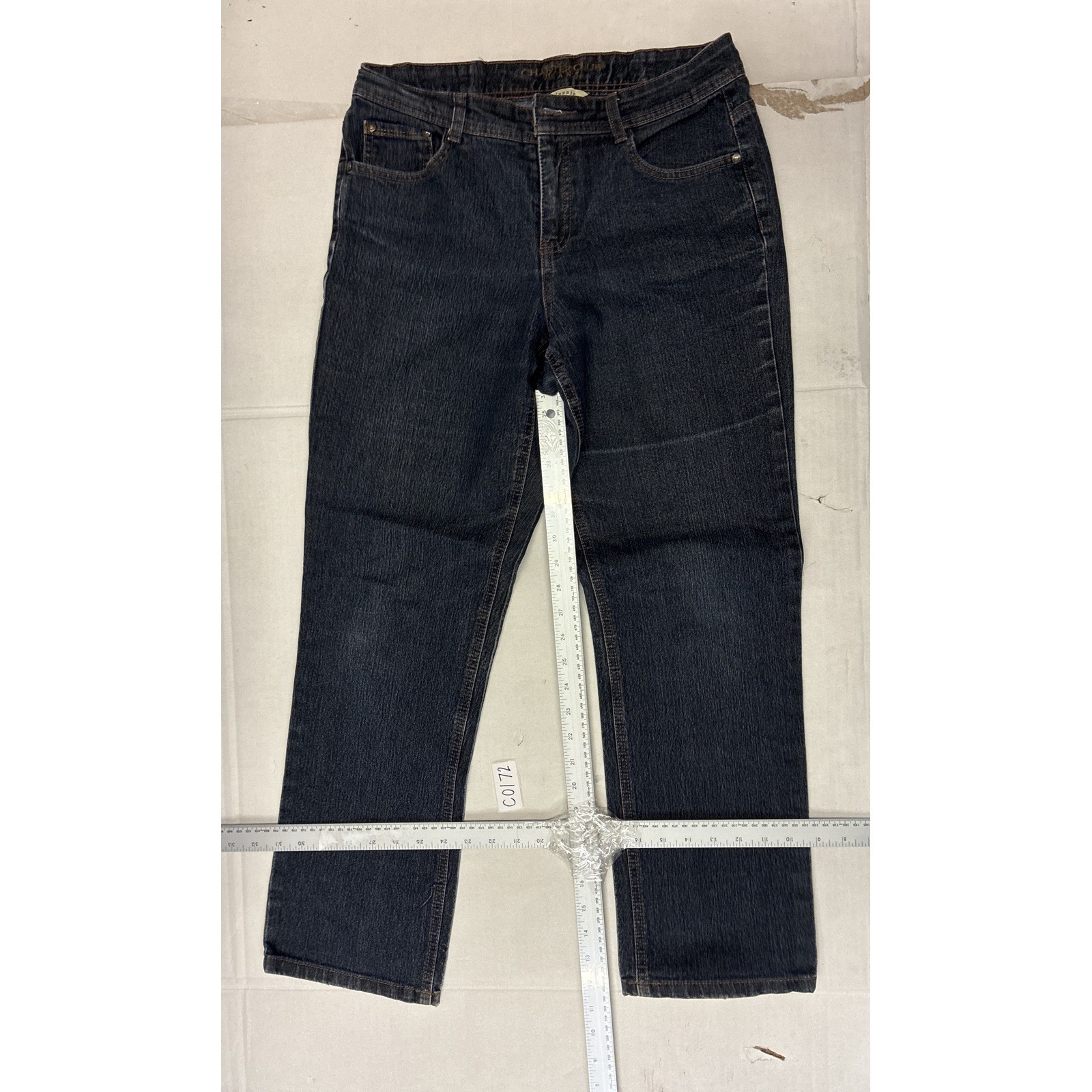 Charter Club Classic Straight Leg Jeans Dark Wash Blue Petite 10P Stretch Denim
