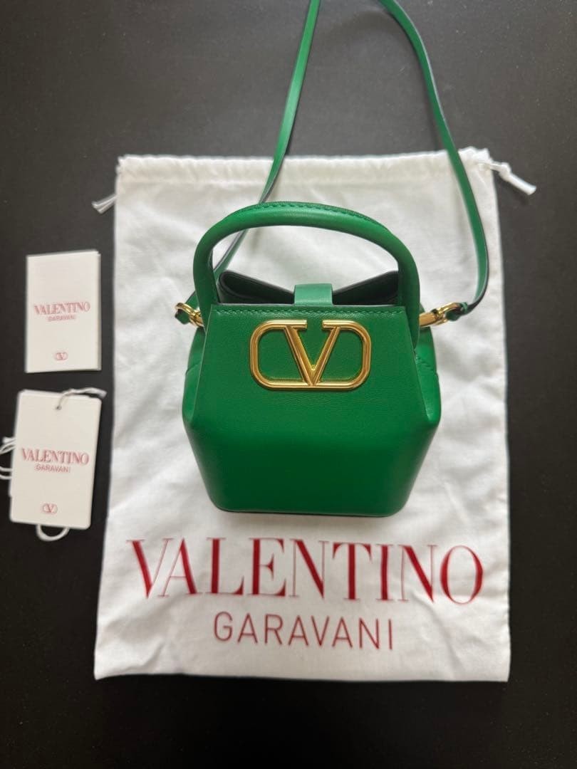 Valentino Garavani VLogo Mini Bucket Bag Green Leather Handbag