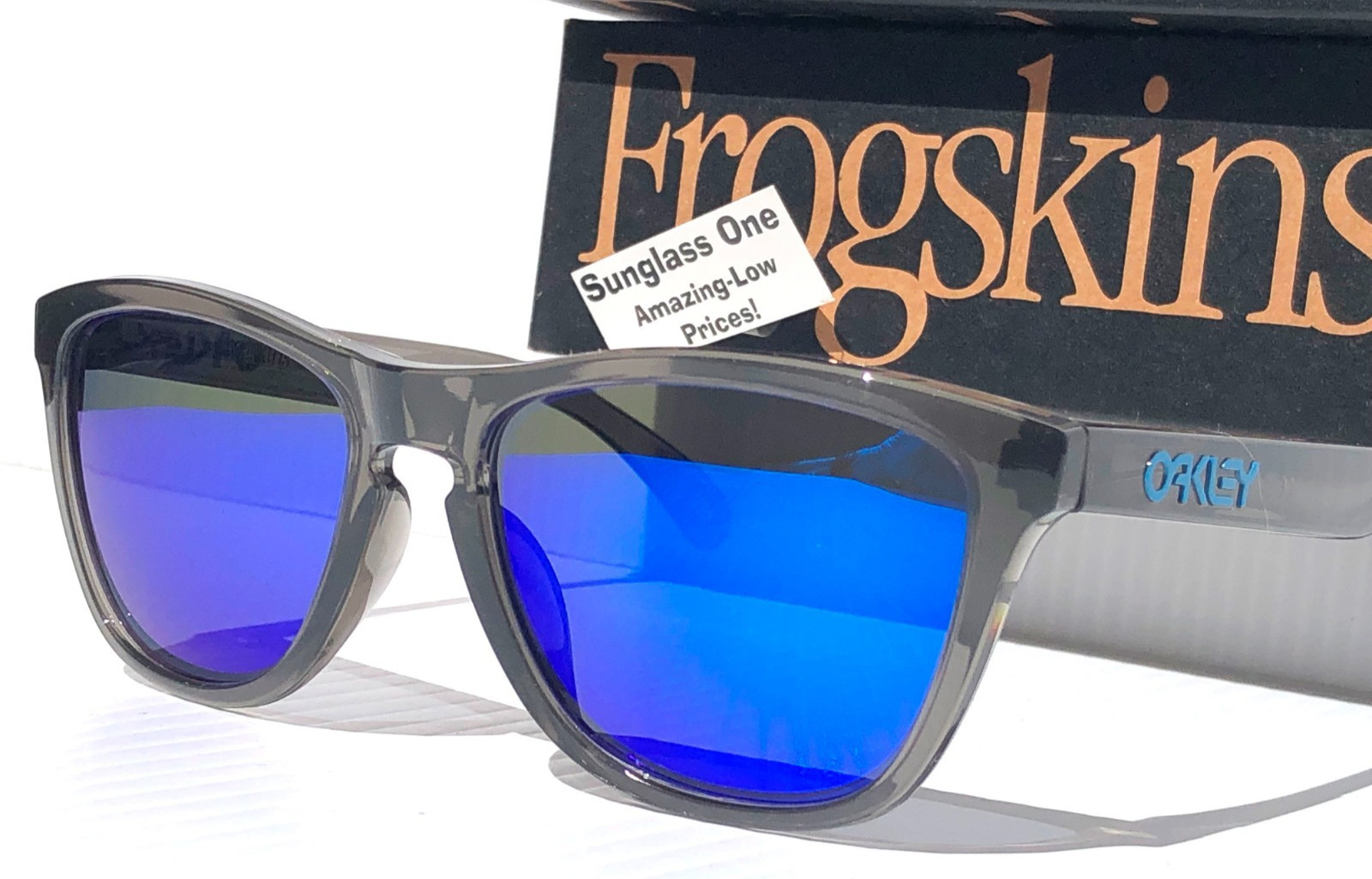 Oakley Frogskins Grey Smoke POLARIZED Galaxy Blue Mirror Lens Sunglass 9245-74
