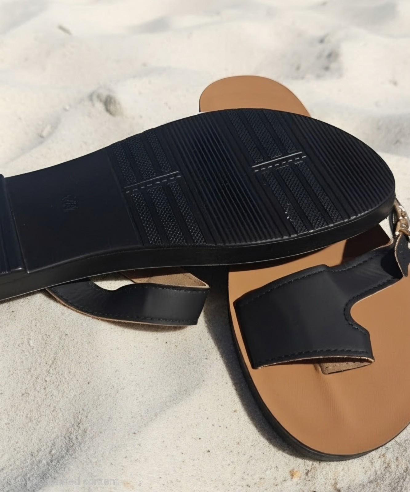 Toe Design Metal Buckle Black Sandals and Slippers (sz 8)
