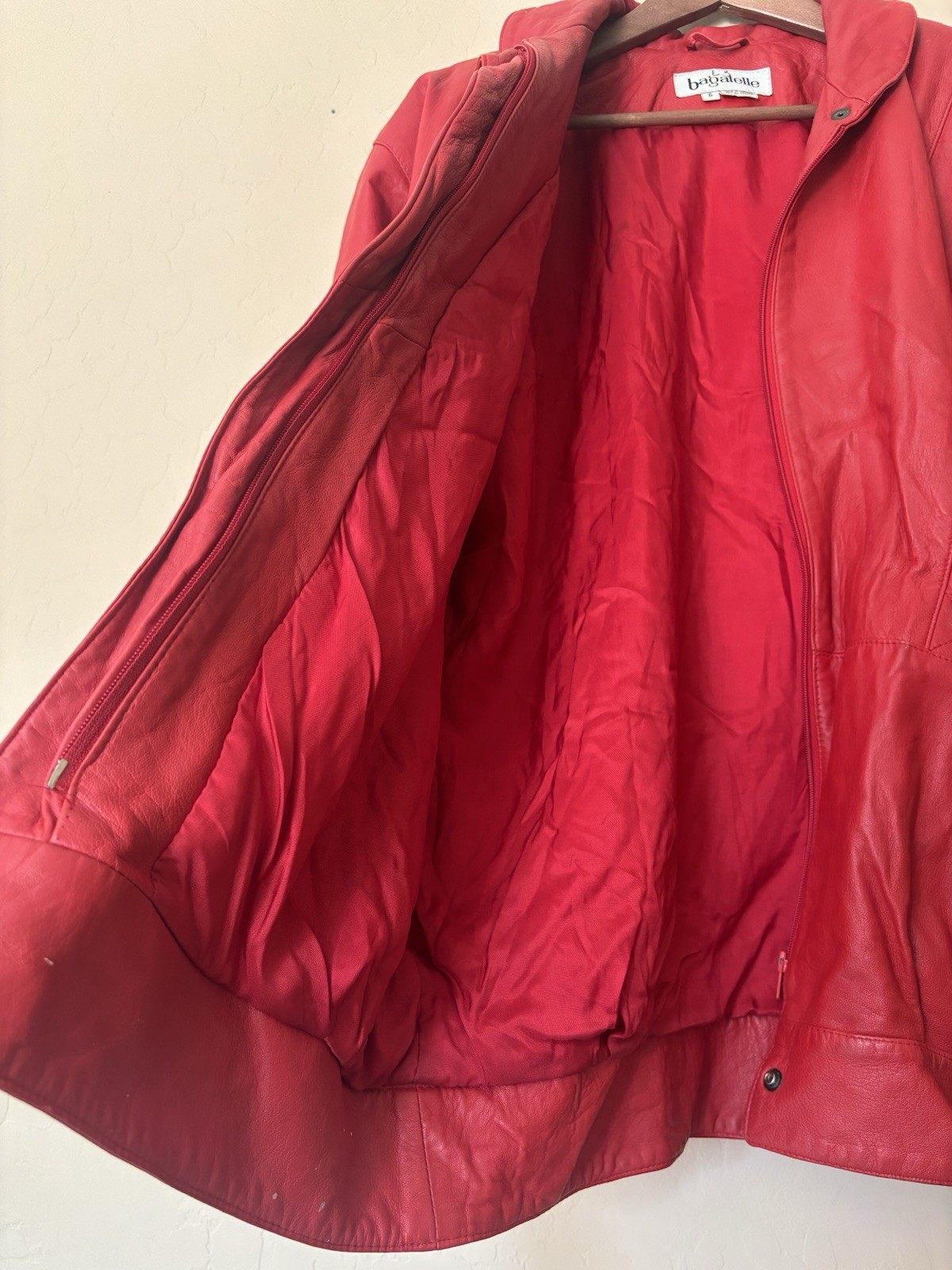 Vintage 80s Bagatelle Red Leather Bomber Jacket Oversized Slouchy Womens Size 6