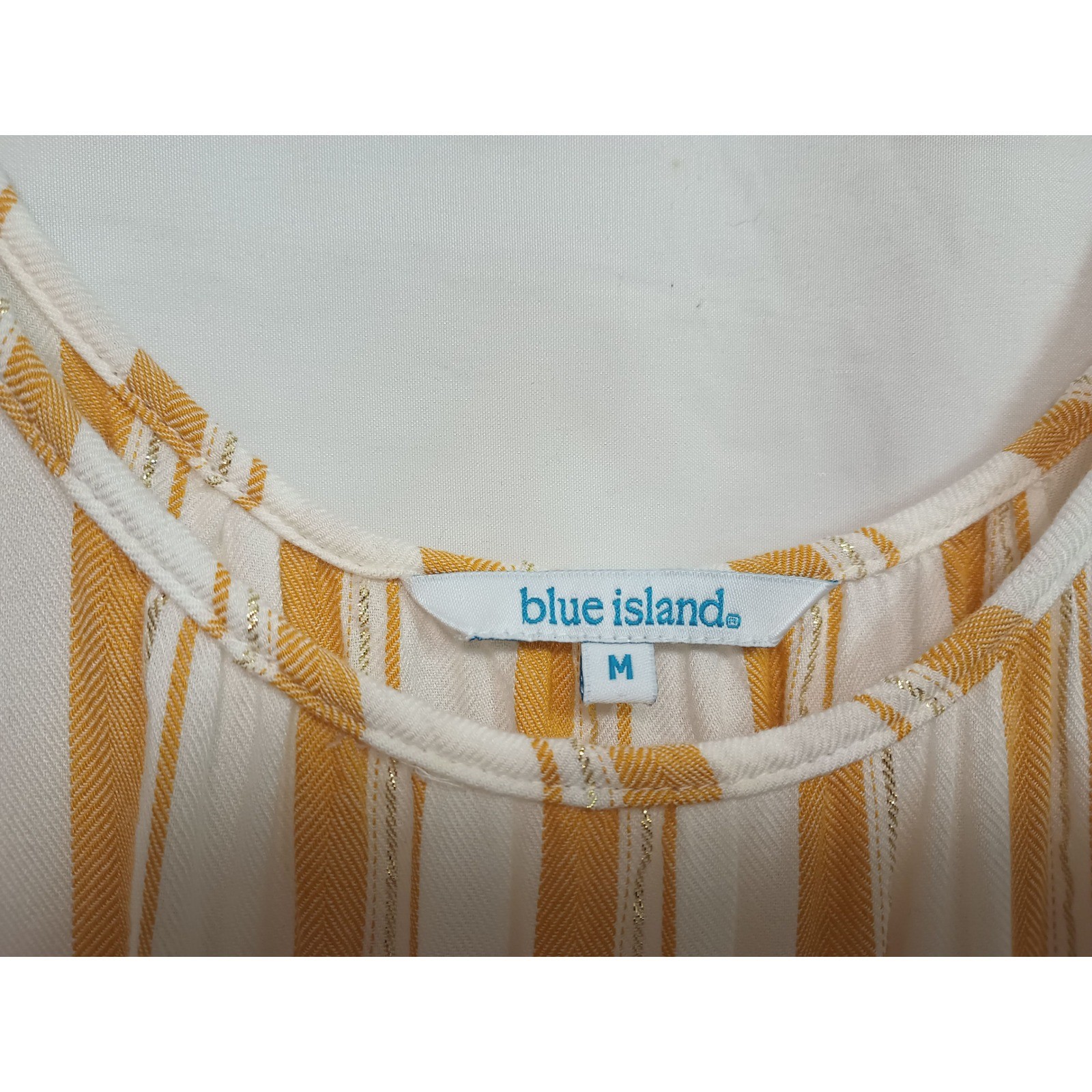 Blue Island Mustard Yellow Striped Maxi Dress Metallic Gold Tassel Tiered Medium