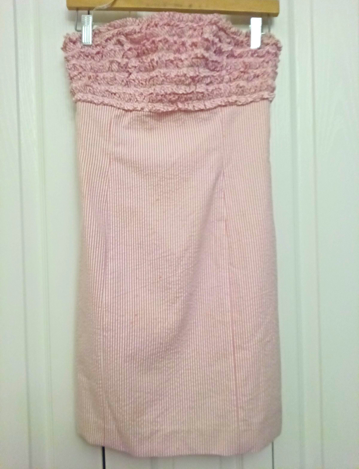 Lilly Pulitzer Pink White Striped Strapless Fit & Flare Bow Ruffle Midi 0