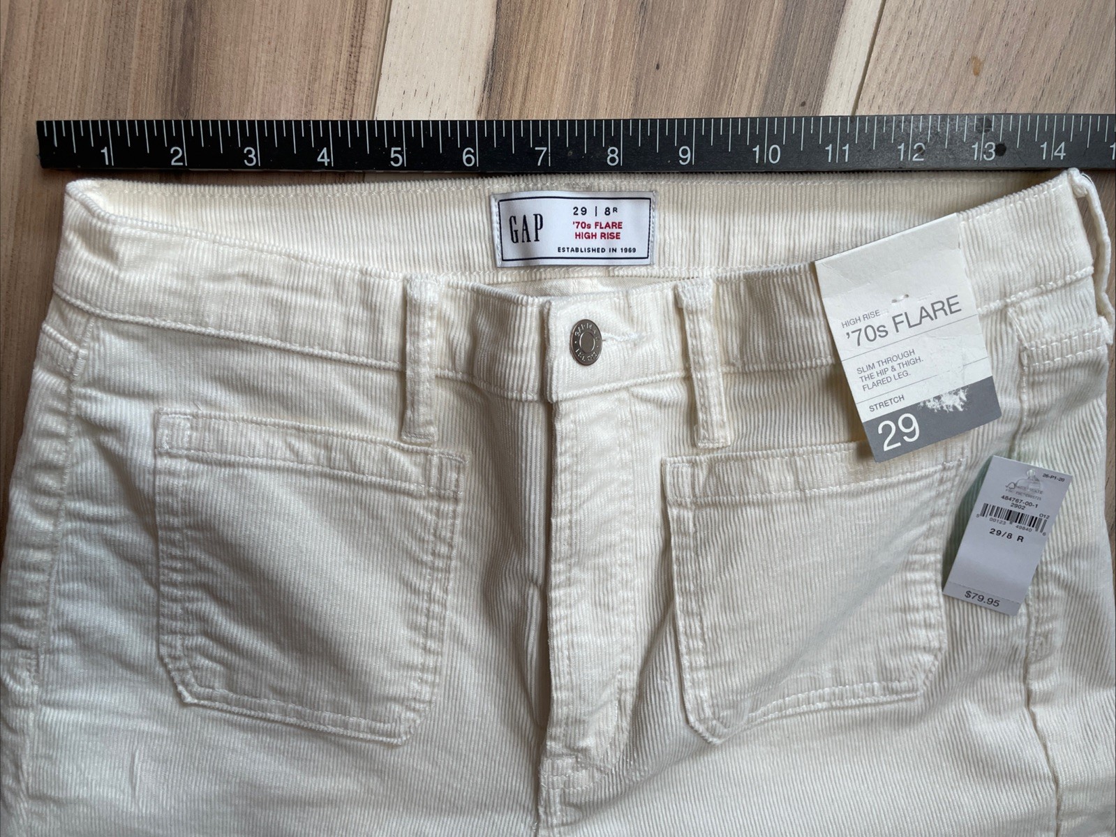 Gap Women Pants 70s Flare High Rise Ivory Corduroy Stretc Sz 29/8R NWT MSRP $80