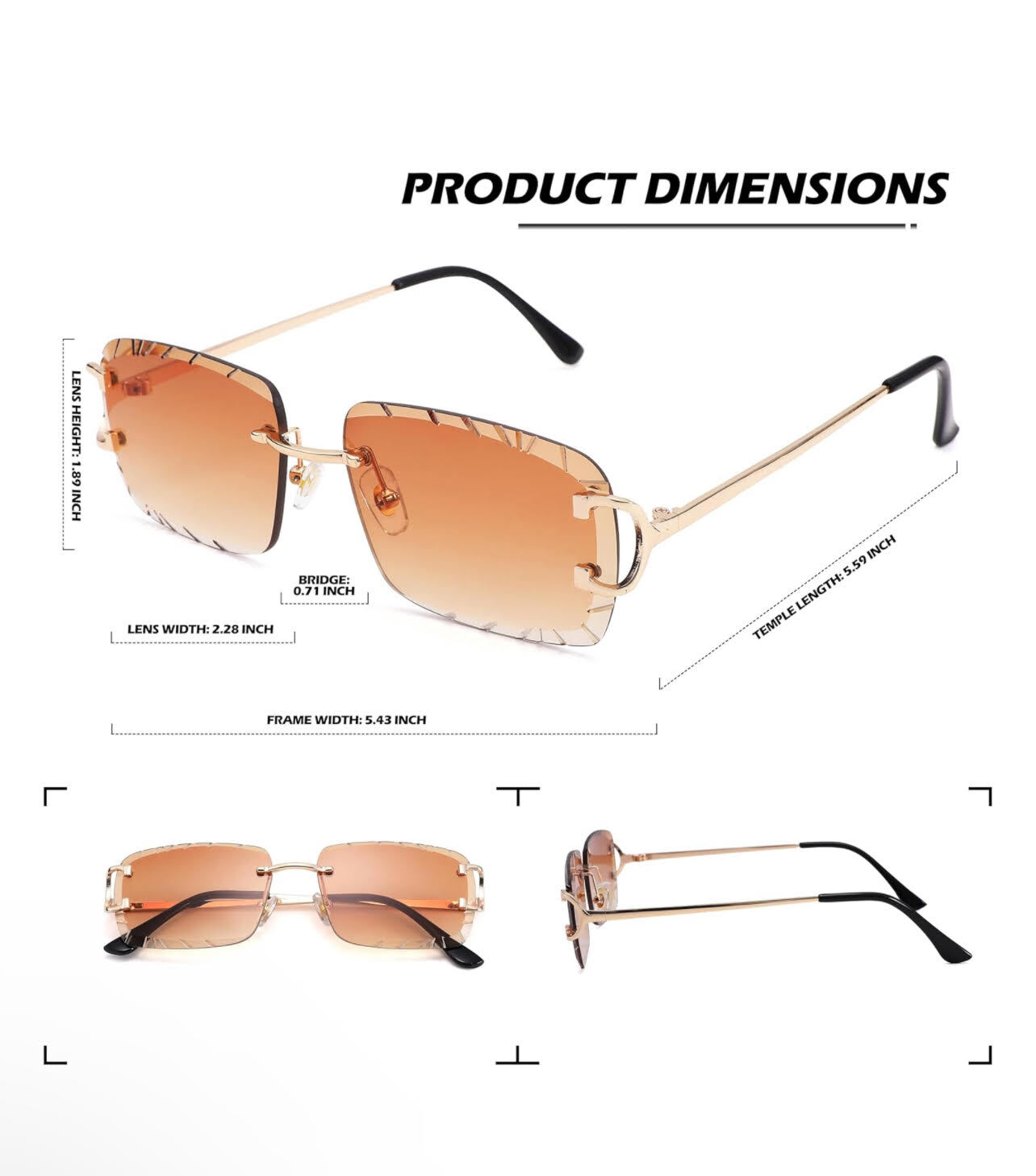 Sunglasses Framless Men Square Classic Retro Style Outdoor Hip Hop Migos Clear