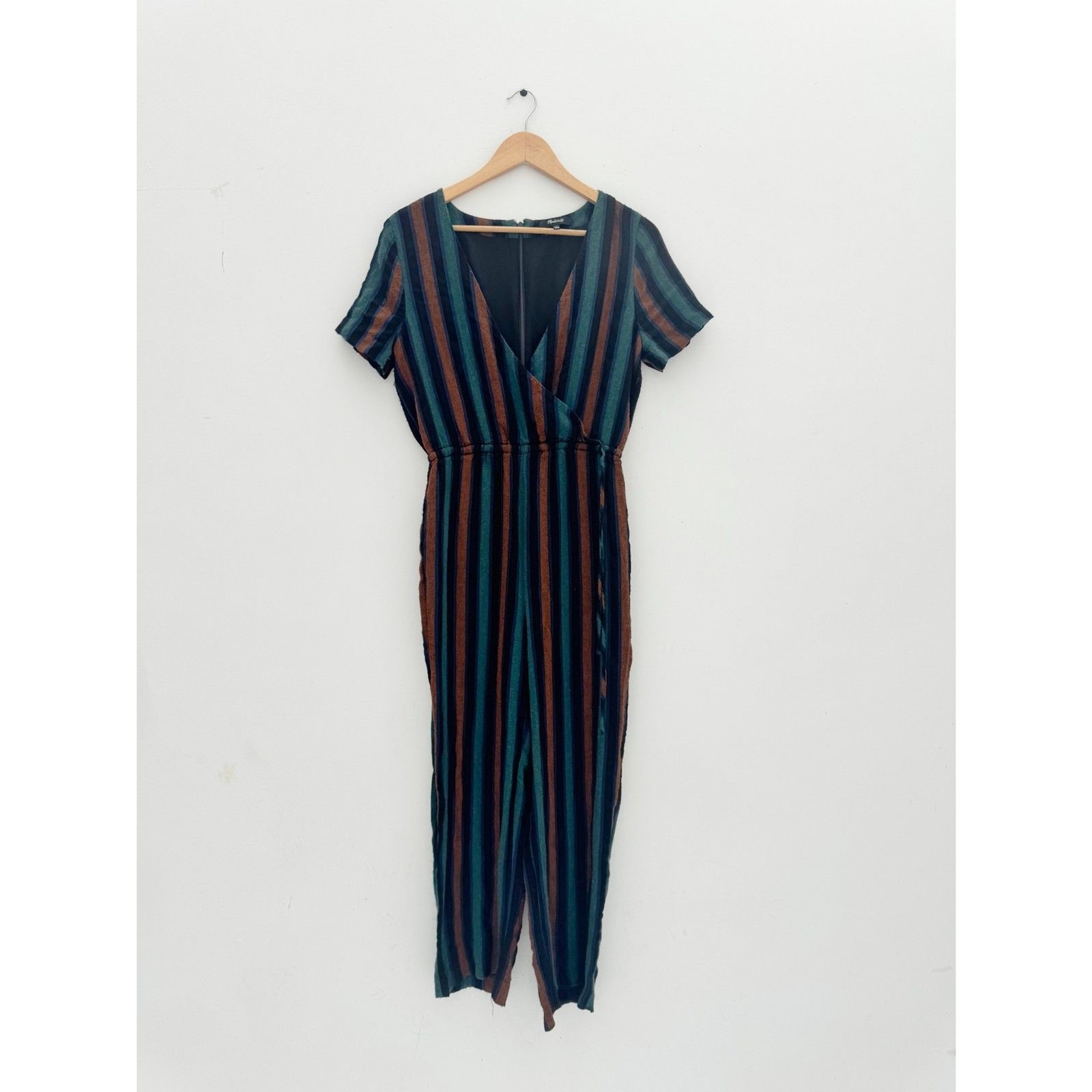 Madewell Striped Wrap Jumpsuit Short Sleeve V-Neck Size 4