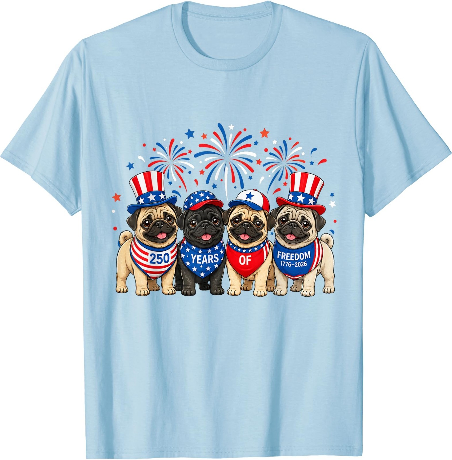Pug Dog 250 Years American 1776 2026 4th July T-Shirt