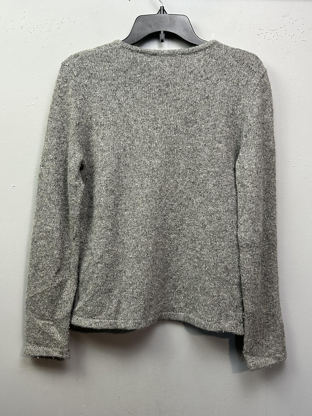 Dressbarn Cardigan Sweater Womens Small Gray Floral Embroidered Beaded Angora