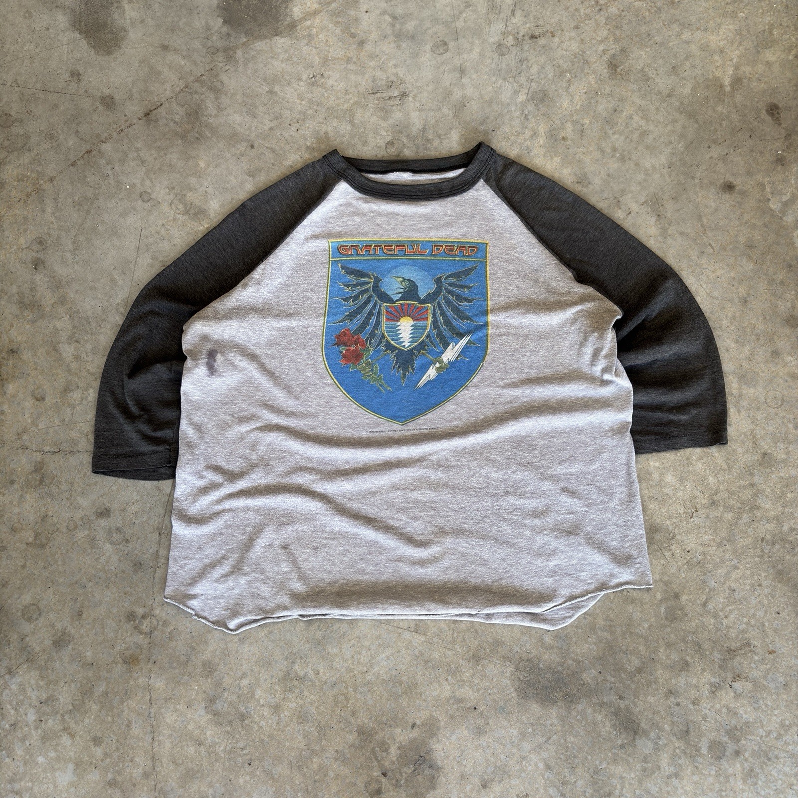 Vintage 1983 Greatful Dead World Tour Grey Baseball Tee, Size Medium