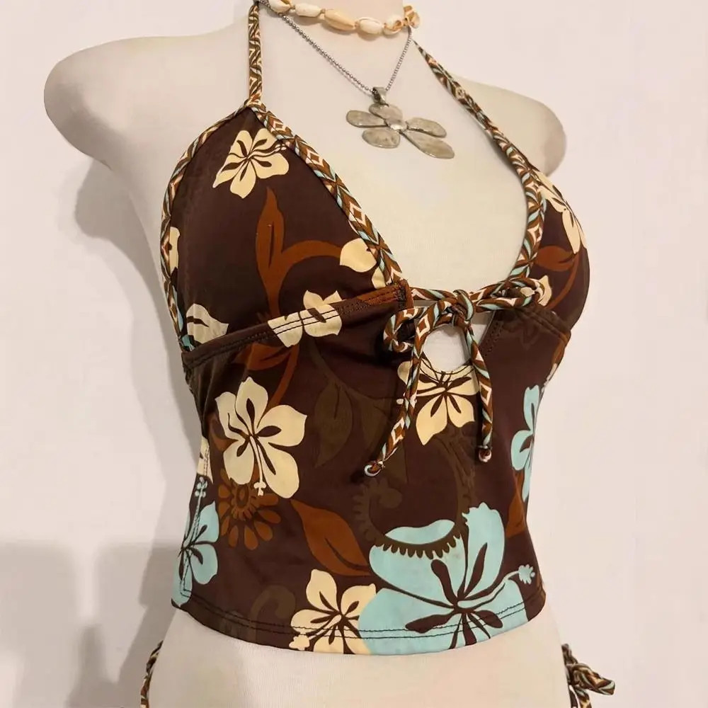 2Pcs/Set Fashion Summer Y2k Beach Bikini Punk Vintage Bikini Set Goth Casual Bea
