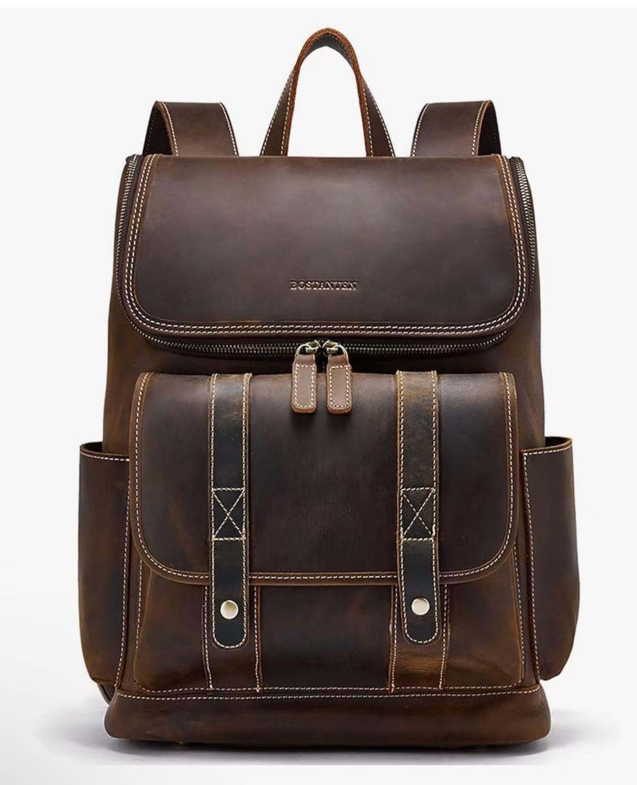 BOSTANTEN Leather Backpack for Men 15.6 inch Laptop Backpack Vintage Travel Offi
