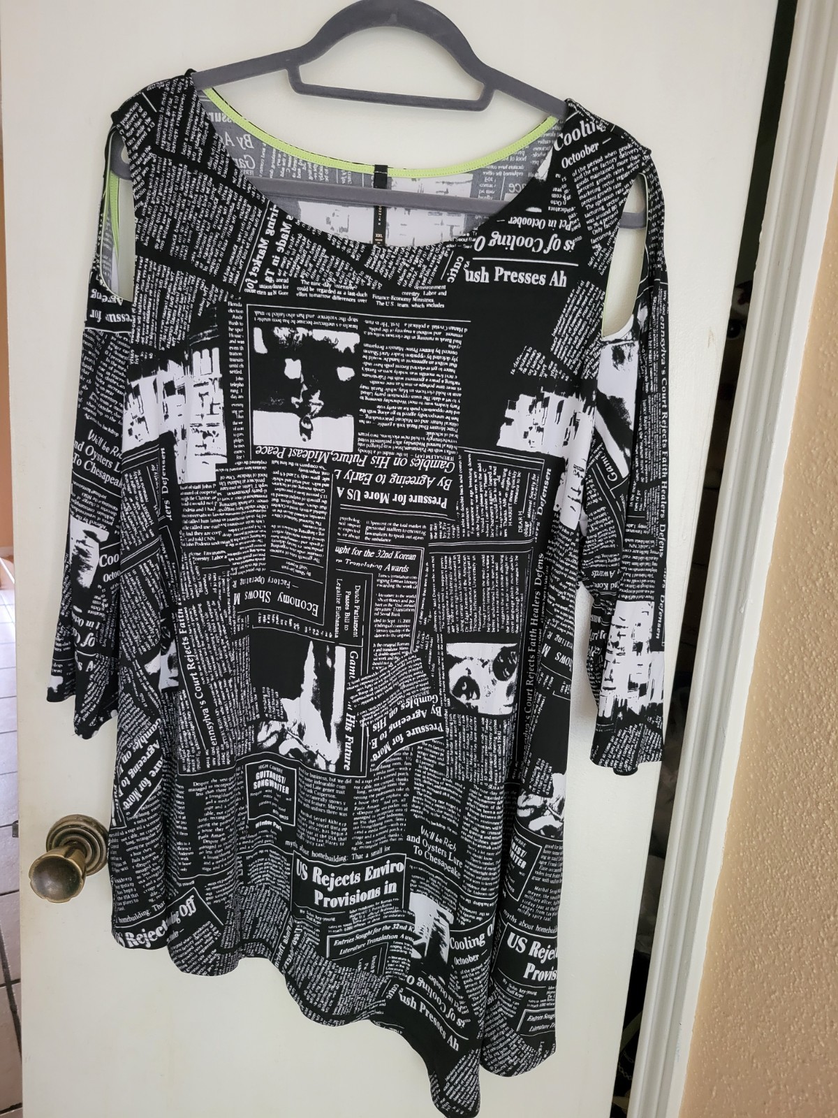 IC by Connie K XXL (2XL) Tunic Black/White Writing Women 3/4 Sleeve Made in USA