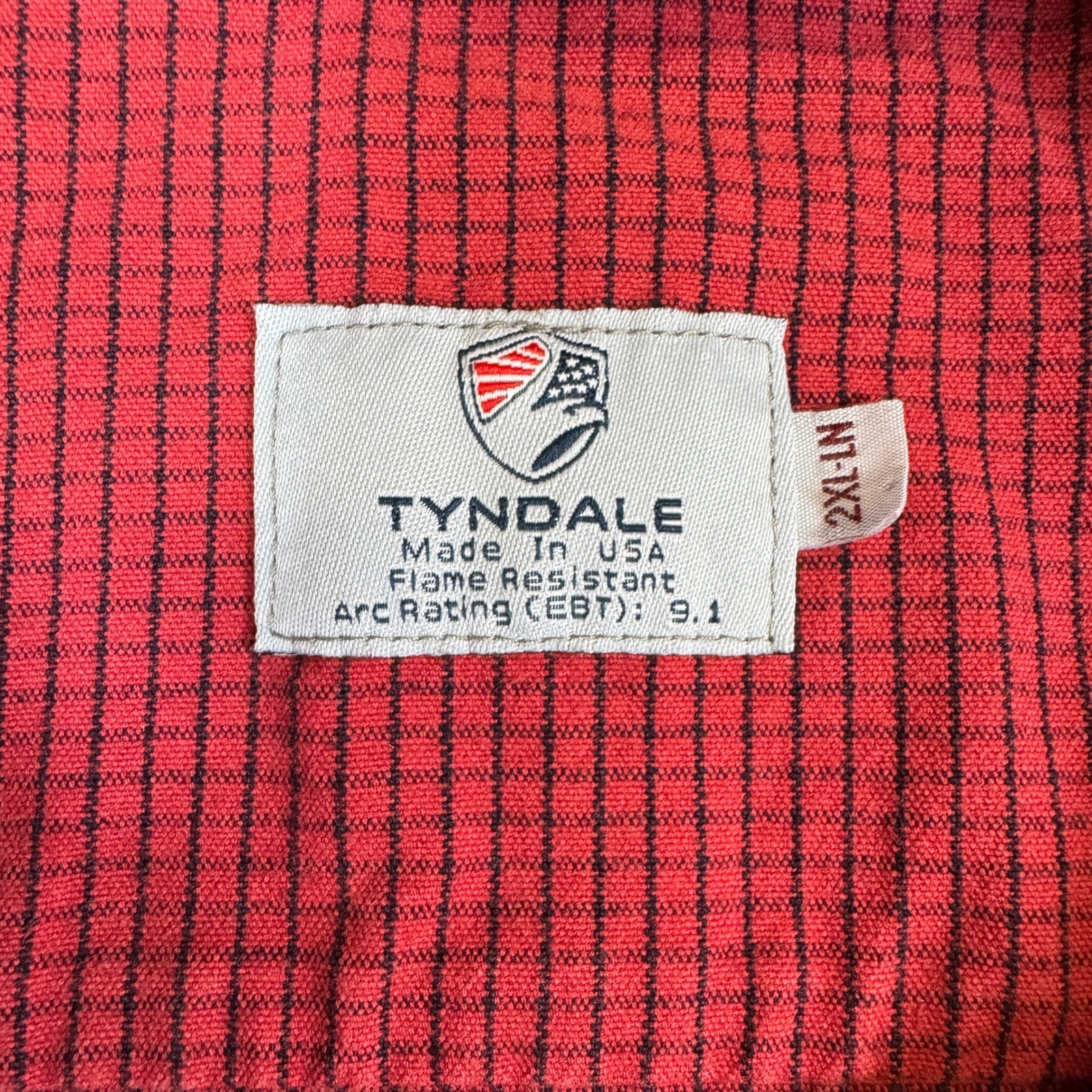 Tyndale Mens 2XL FR Flame Resistant Work Shirt Red Check Arc Rating 9.1 HC 2 USA