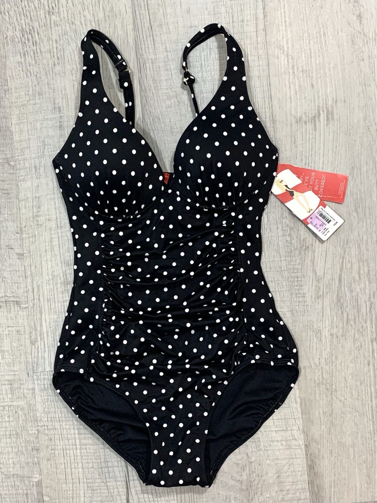 Spanx black/white polka dot one-piece swimsuit women sz 6 nwt SNUG FIT