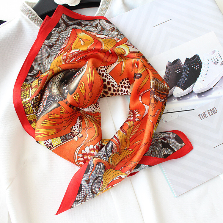 2025 Silk Scarf Bandanna Elephant Print Office Necktie Turban Hairband 21″