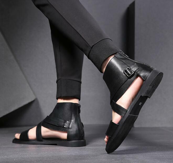 Men’s Faux Leather Sandals Open Toe High Top Gladiator Beach Roman Shoes Retro