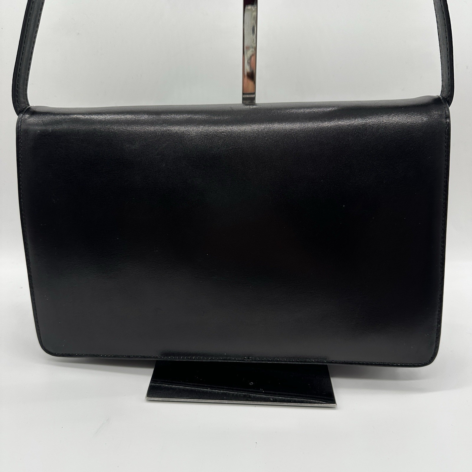 Celine Shoulder Bag Horse Carriage Vintage Black Gold Leather Purse Authentic!!