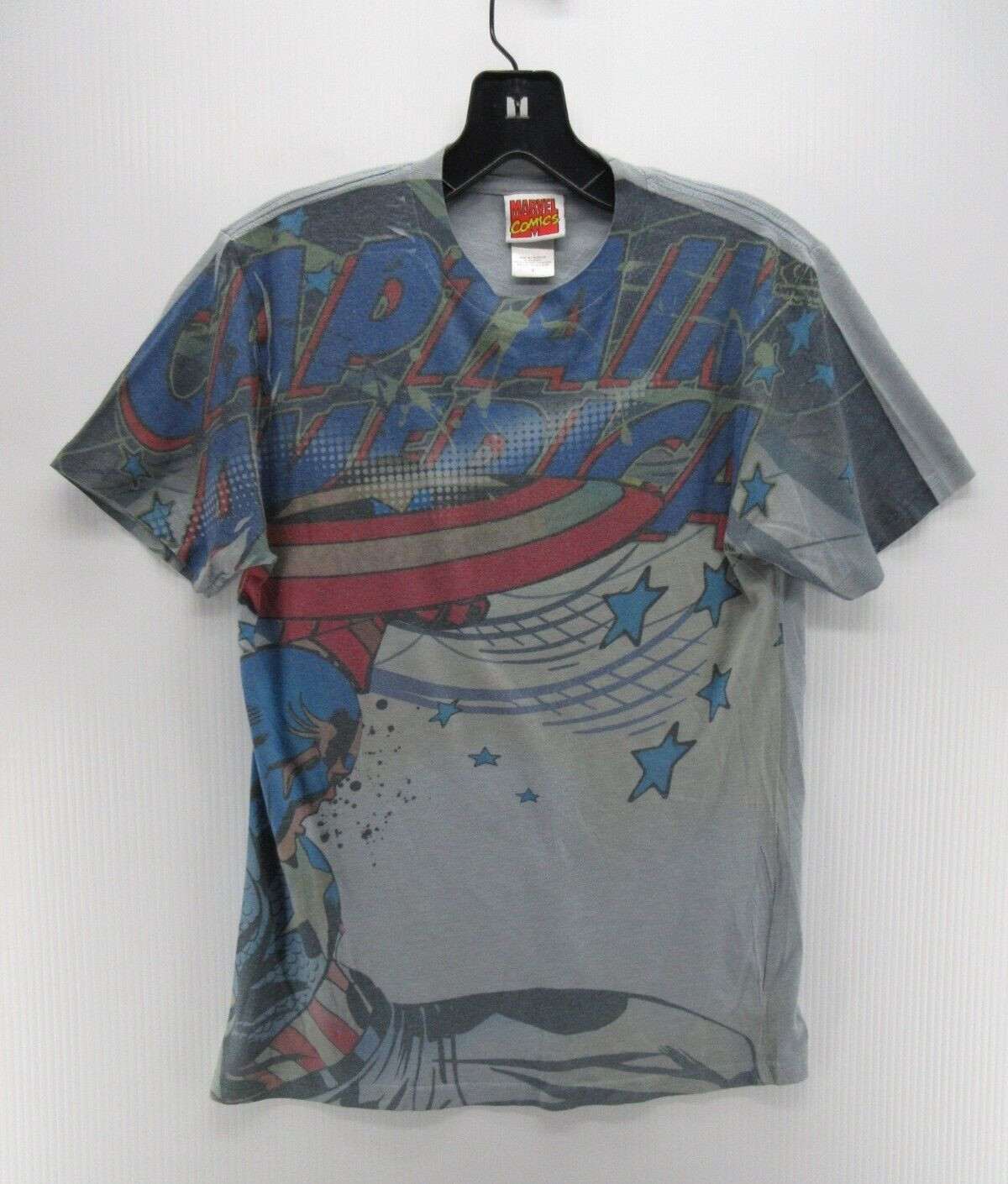 Captain America Shirt Men Small Blue Marvel Comics Pullover Graphic Y2K 2009 *