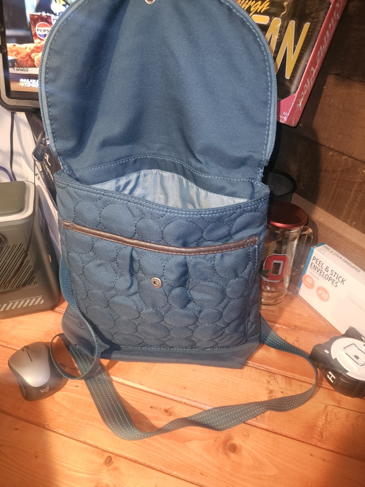 EUC Thirty-One Vary You Convertible Backpack Handbag Quilted Dots Teal Green