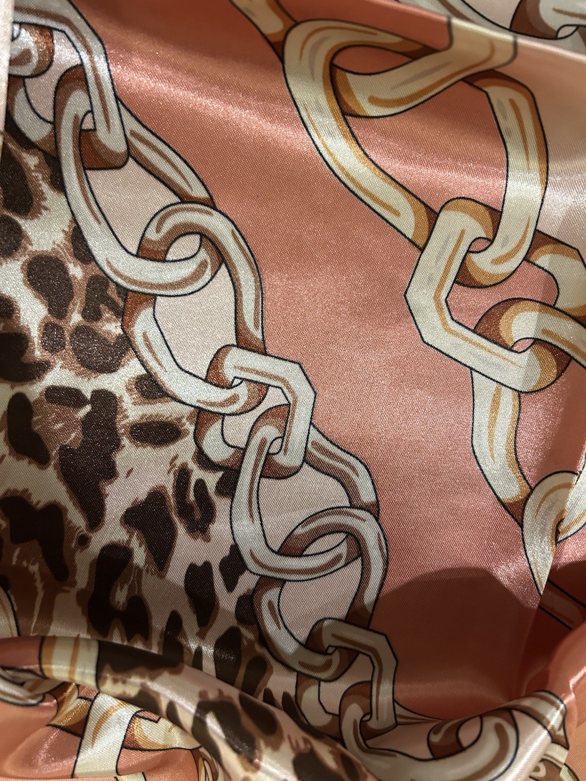 CLASSIC Leopard&chain Print pink SQUAR SILKY SCARF hand rolled edges 35/35