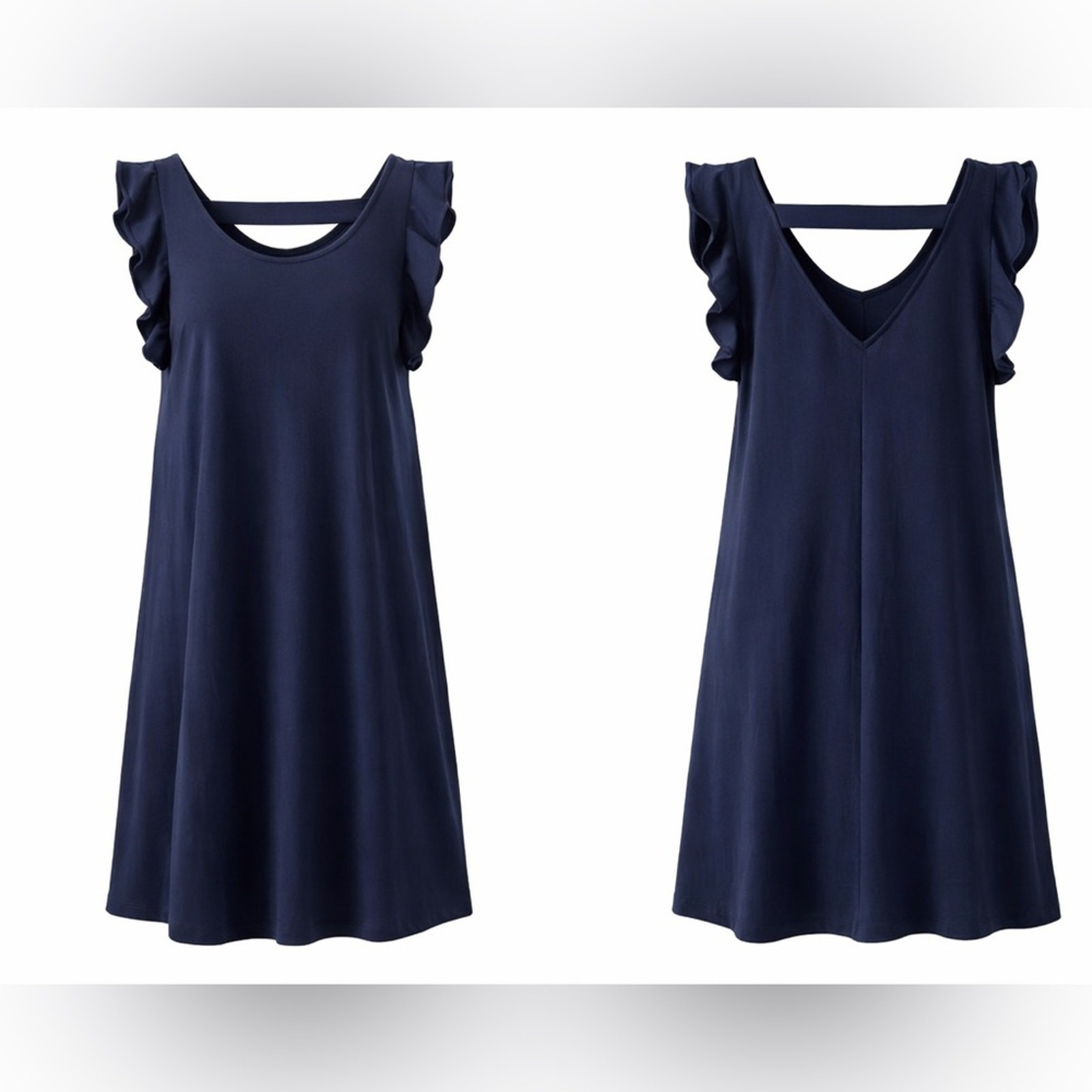 Lilly Pulitzer Dani Ruffle Swing Dress True Navy XS Flutter Sleeve V-Back A-Line
