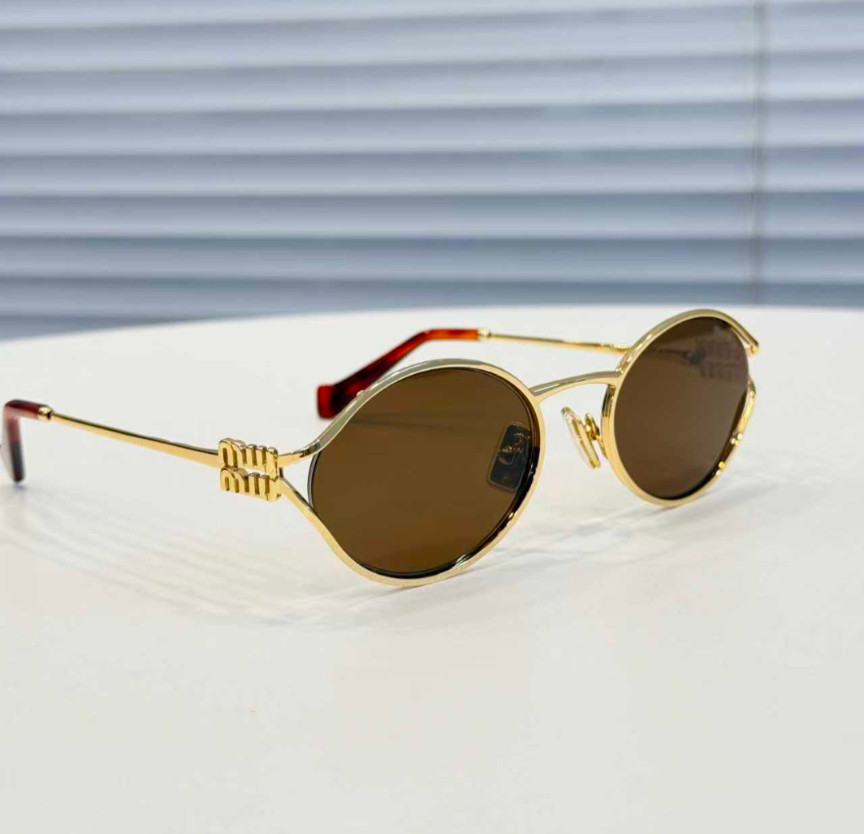 Miu Miu SMU 52YS Brass Gold/Dark Brown Logo Sunglasses 54-21-125mm New