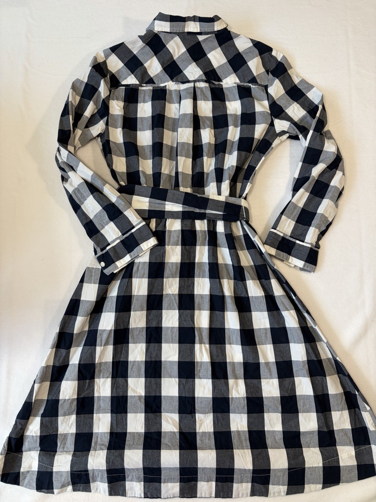 J Crew New Gingham plaid belted shirtdress long sleeve button up black white