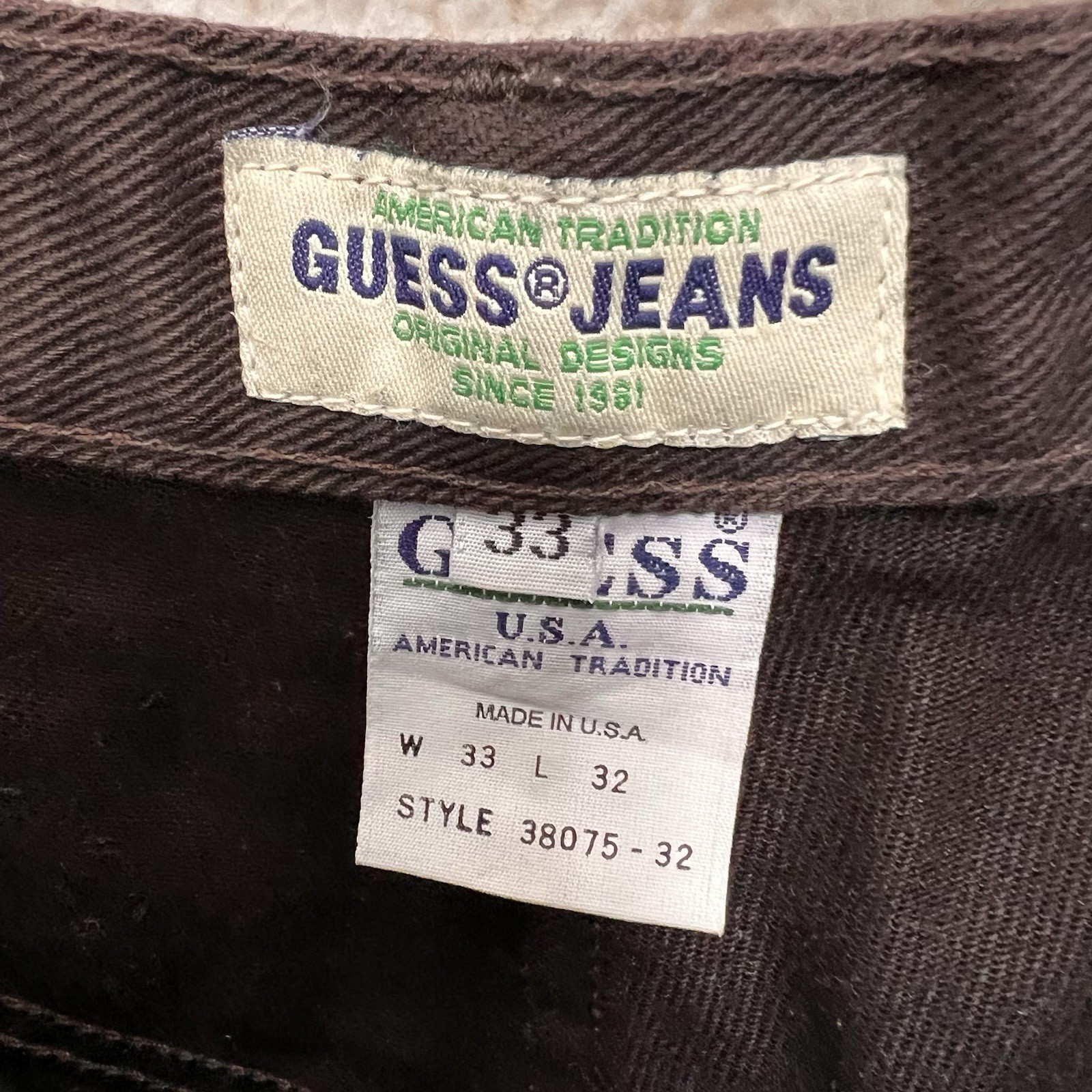 VTG Guess Jeans Men 31 x 32 Brown Button Zip Fly 80s 90s Relaxed Baggy USA 38075