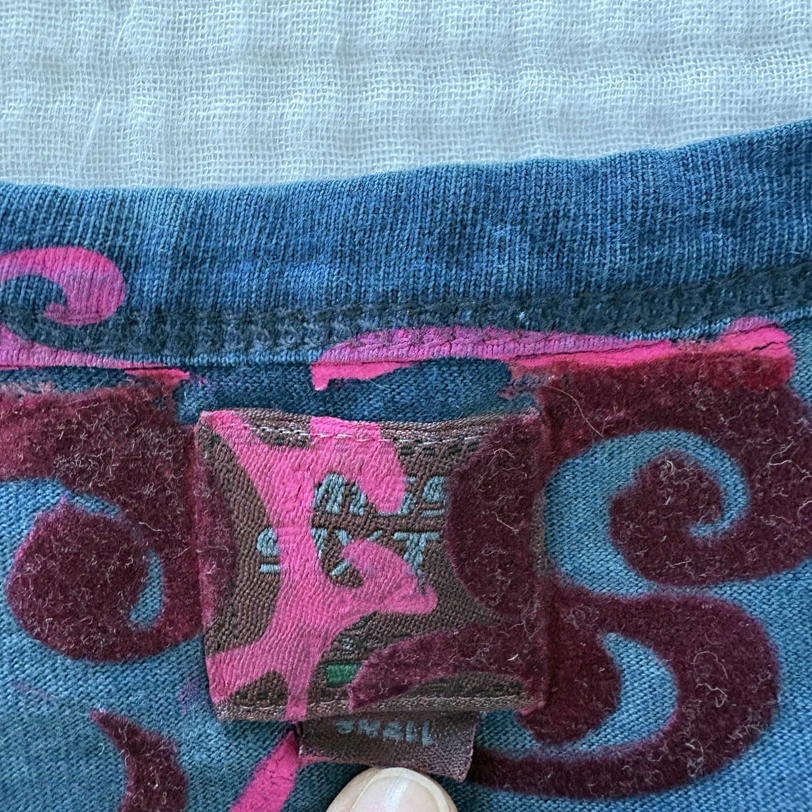Miss Sixty Graphic Tank Top Y2K Teal Blue Pink Face Print Velvet Devore Small