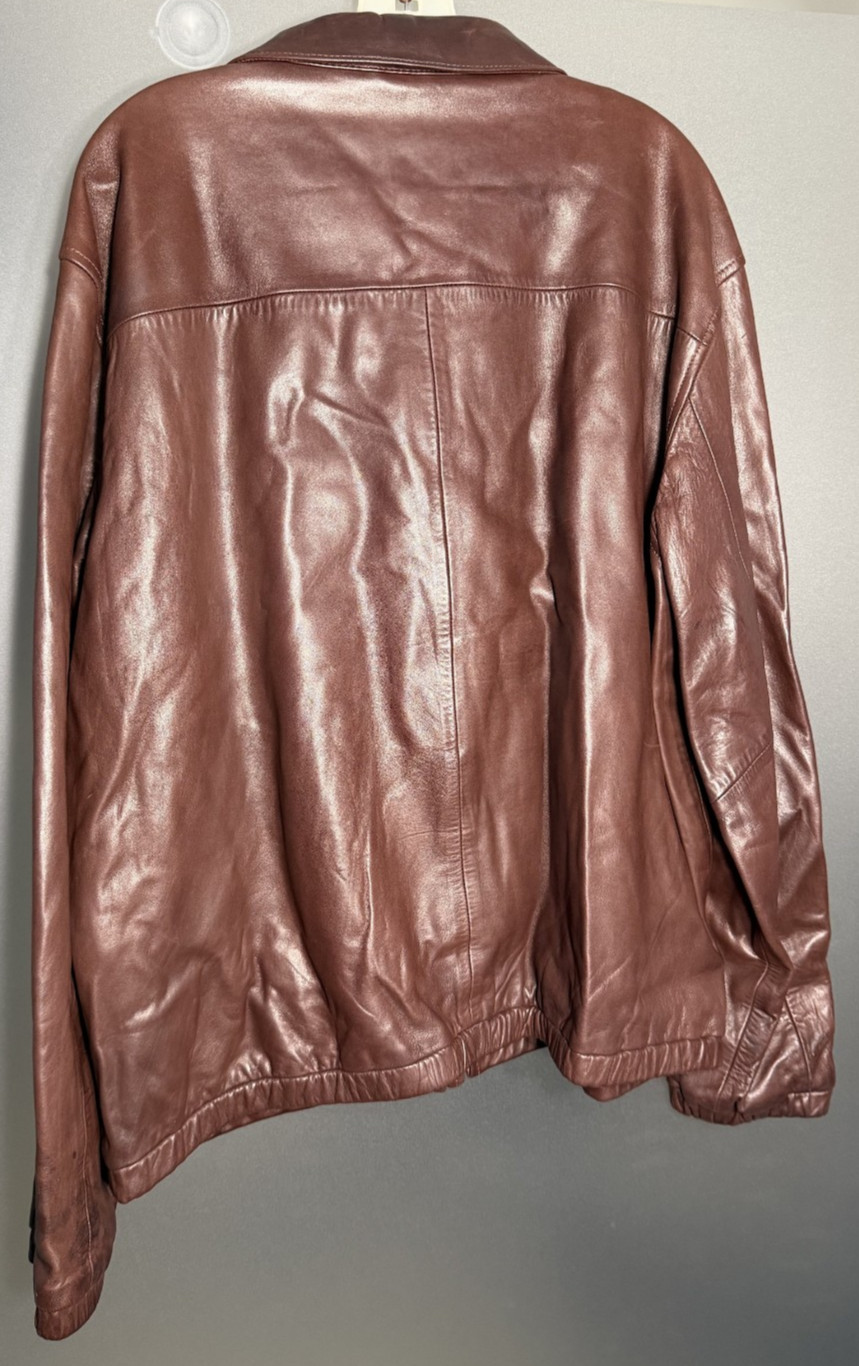 Vintage Polo Ralph Lauren Mahogany Leather Bomber Harrington Jacket XXL Plaid