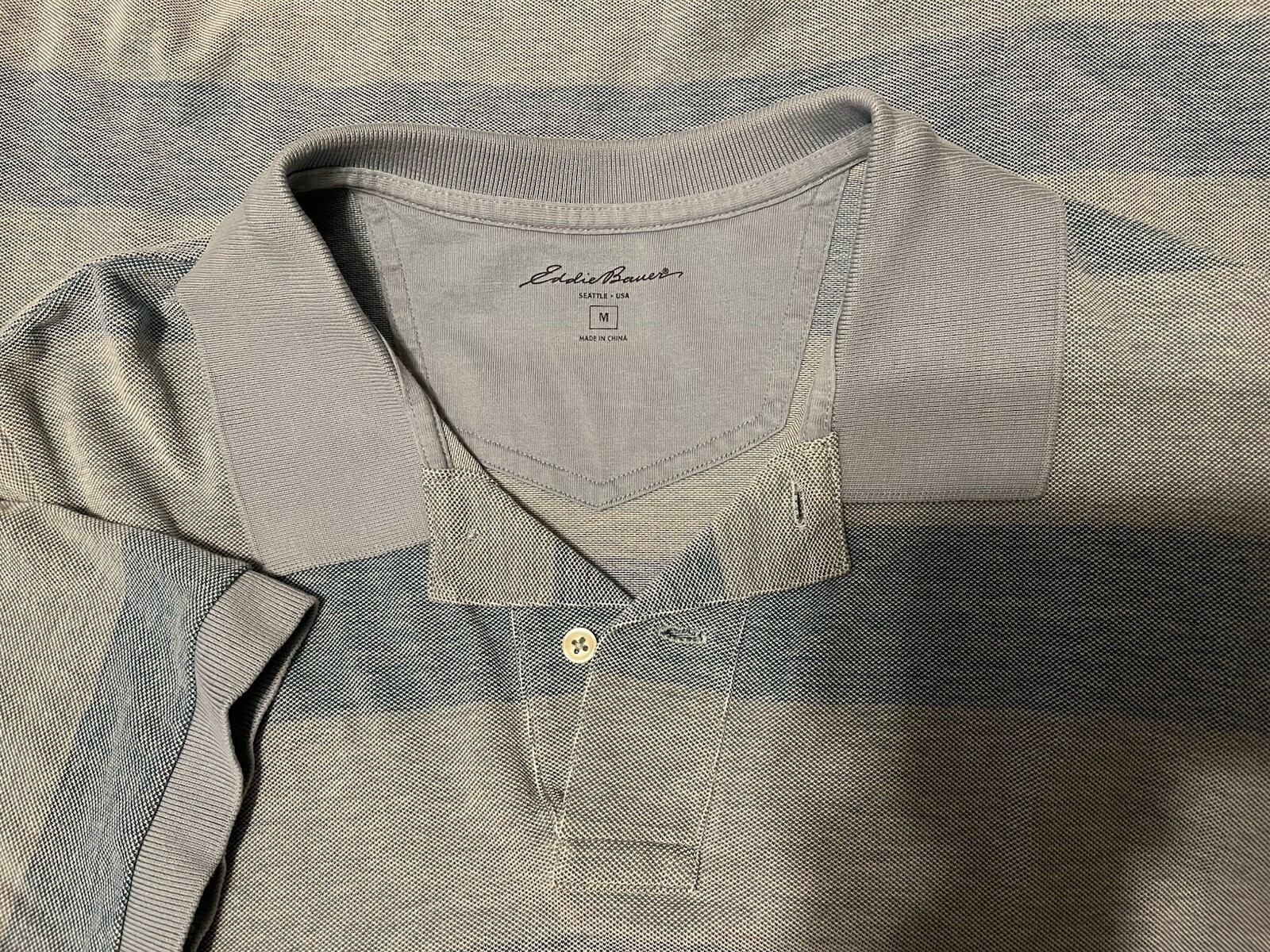 EDDIE BAUER CLASSIC PIQUE COTTON HEATHER LIGHT BLUE GRAY STRIPED POLO MEDIUM MEN