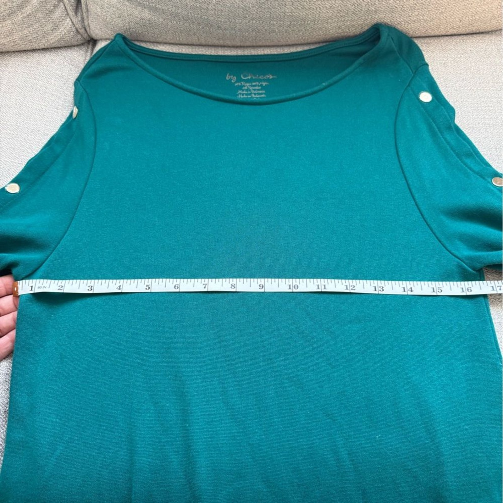 Chico’s size 1/Medium Teal Button-Sleeve Women’s Top, EUC!