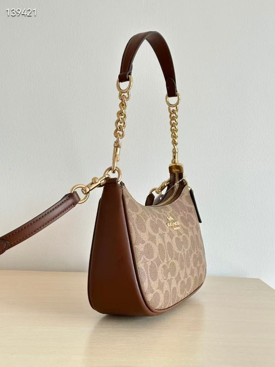 COACH Teri Shoulder Bag In Signature Canvas Gold/Tan/Brown New Outlet
